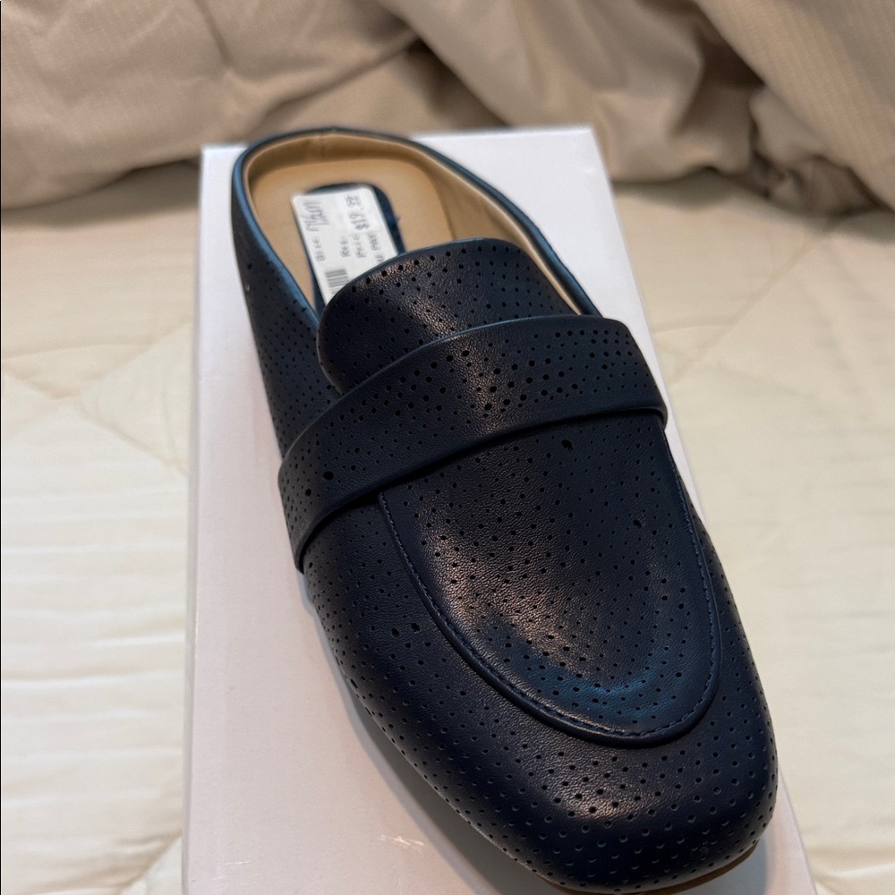 Perforated Navy Slip-On Loafer Mule for Men